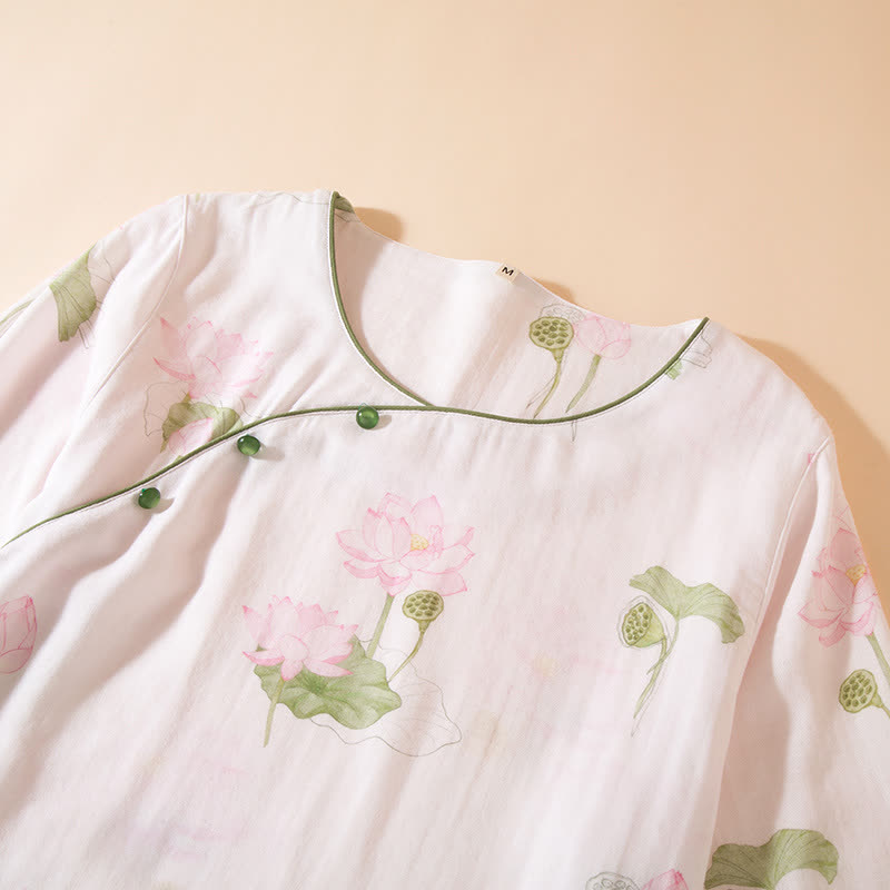 Round-neck Bamboo Fiber Lotus Pajama Set  - image 2