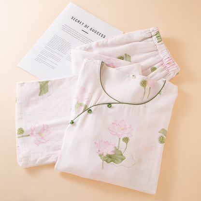 Round-neck Bamboo Fiber Lotus Pajama Set  - image 1