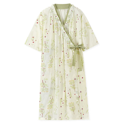 Cotton Gauze Pastoral Kimono Nightdress - L - image 0