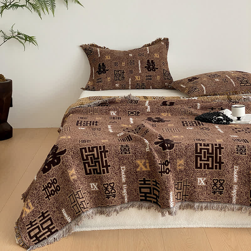 Retro Four-layer Cotton Gauze Tassel Quilt - Quilt with 2PCS Pillowtowels - Queen - image 0