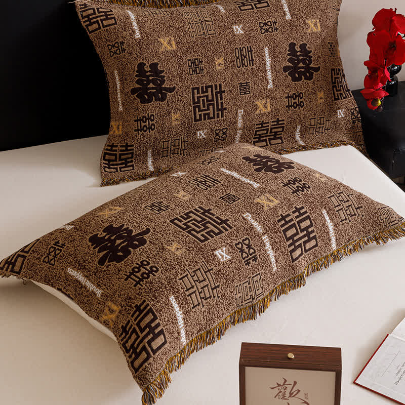 Retro Four-layer Cotton Gauze Tassel Quilt - 2PCS Pillowtowels - 20" x 29" - image 4