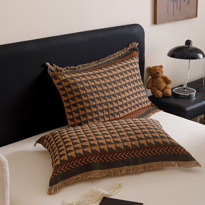 Geometric Pattern Four-layer Cotton Gauze Tassel Quilt - 2PCS Pillowtowels - 20" x 29" - image 4