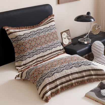 Ethnic Style Four-layer Cotton Gauze Tassel Quilt - 2PCS Pillowtowels - 20" x 29" - image 8