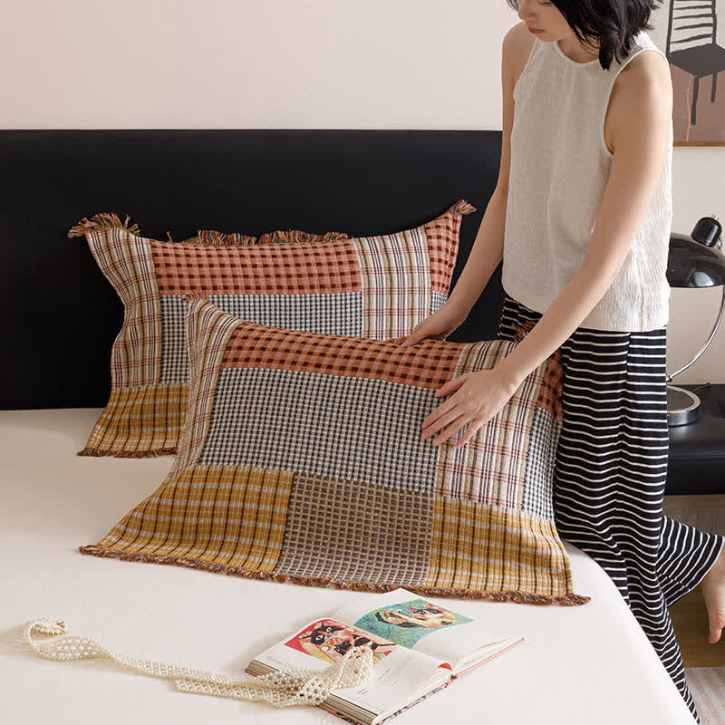 Plaid Print Four-layer Cotton Gauze Tassel Quilt - image 8