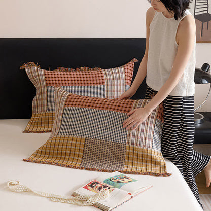 Plaid Print Four-layer Cotton Gauze Tassel Quilt - image 8