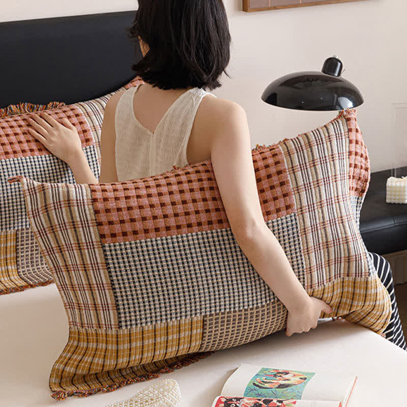 Plaid Print Four-layer Cotton Gauze Tassel Quilt - image 5