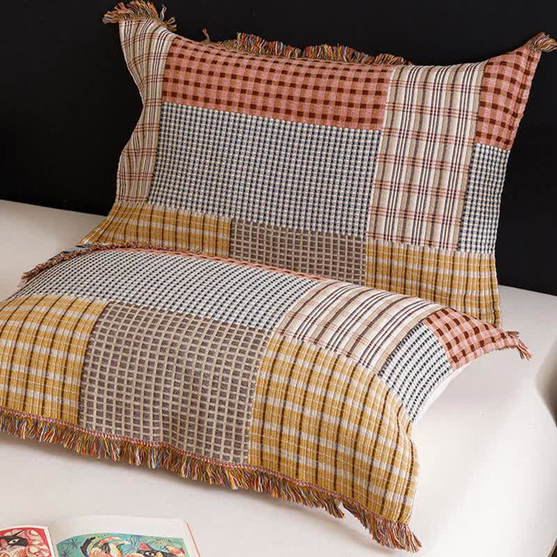 Plaid Print Four-layer Cotton Gauze Tassel Quilt - image 4
