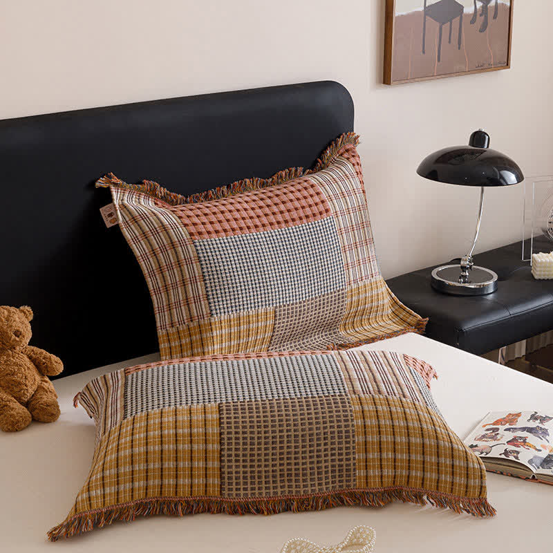 Plaid Print Four-layer Cotton Gauze Tassel Quilt - image 6