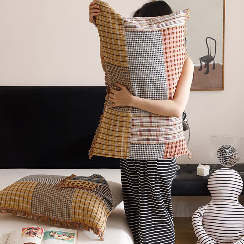 Plaid Print Four-layer Cotton Gauze Tassel Quilt - image 9