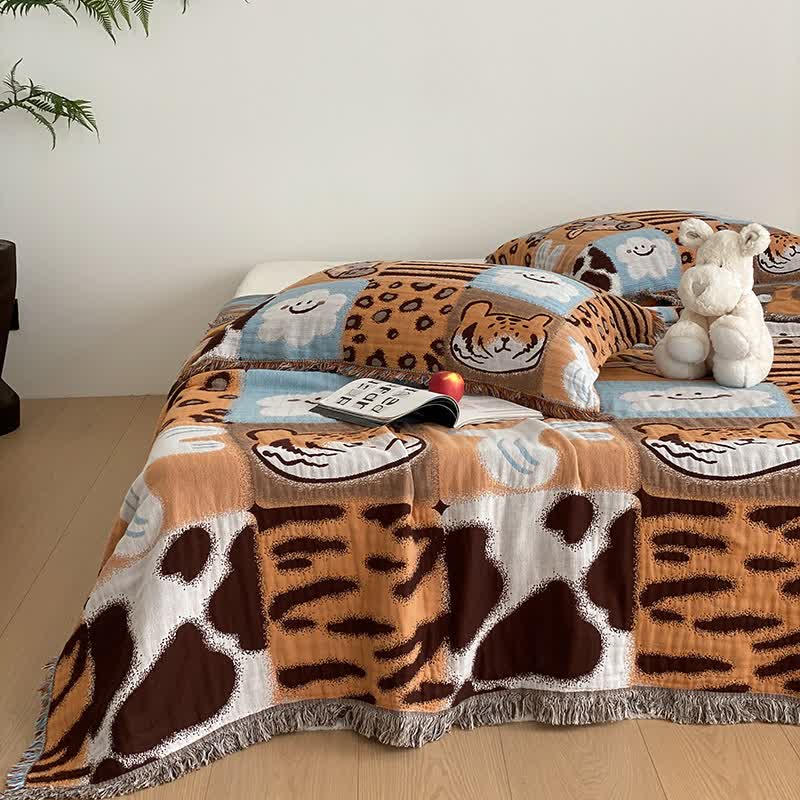 Animal Print Four-layer Cotton Gauze Tassel Quilt - image 2