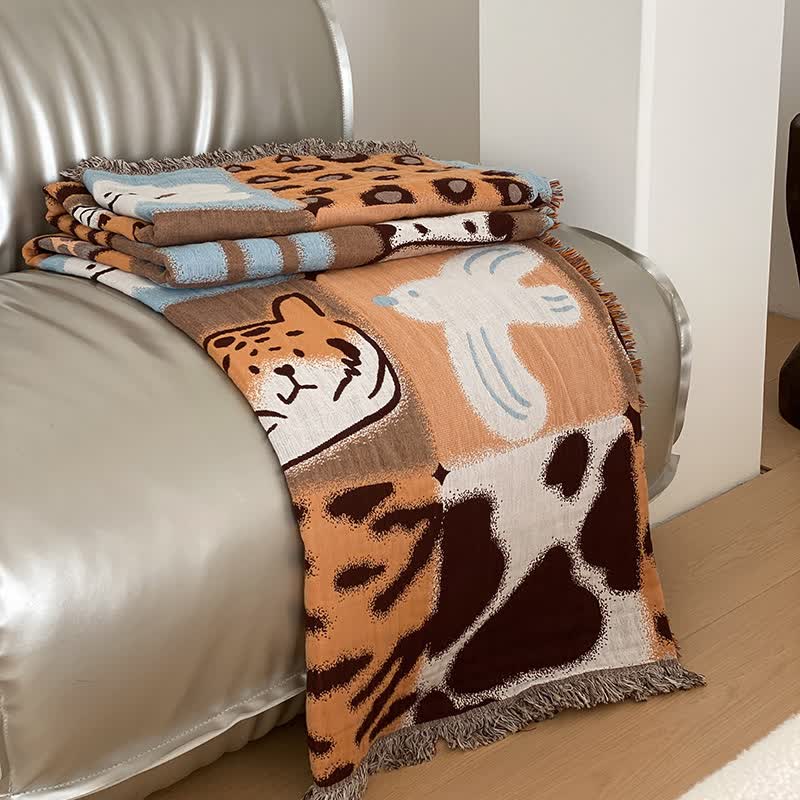 Animal Print Four-layer Cotton Gauze Tassel Quilt - image 4