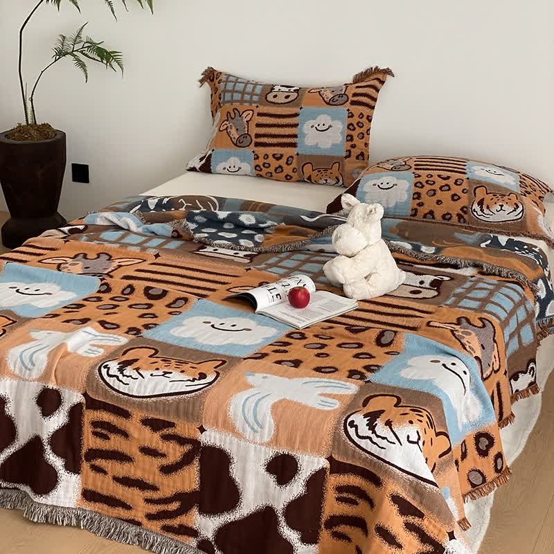 Animal Print Four-layer Cotton Gauze Tassel Quilt - image 1