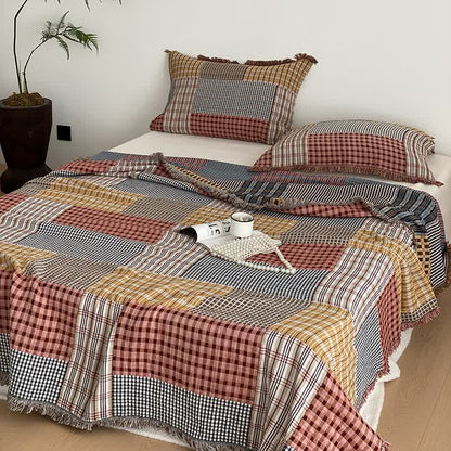 Plaid Print Four-layer Cotton Gauze Tassel Quilt - image 1