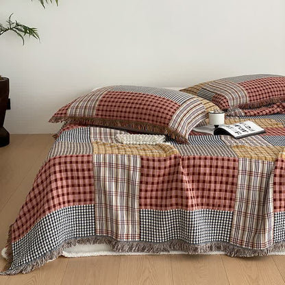 Plaid Print Four-layer Cotton Gauze Tassel Quilt - image 2