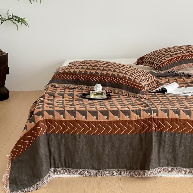 Geometric Pattern Four-layer Cotton Gauze Tassel Quilt - image 2