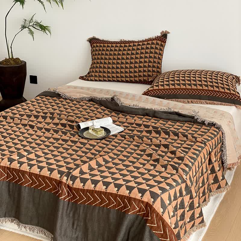 Geometric Pattern Four-layer Cotton Gauze Tassel Quilt - image 1
