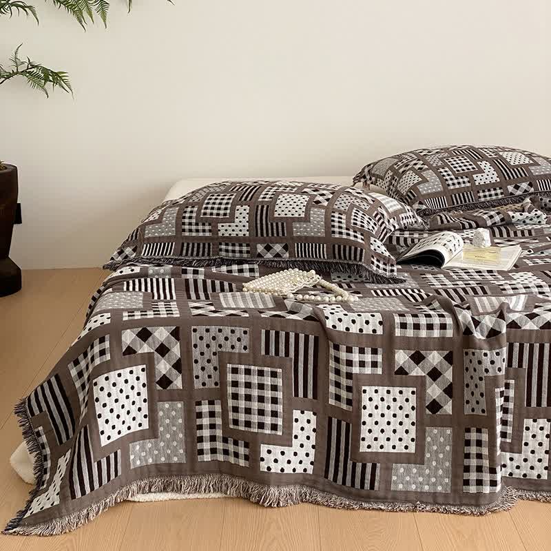 Plaid Polka Dots Pattern Four-layer Cotton Gauze Tassel Quilt - image 2