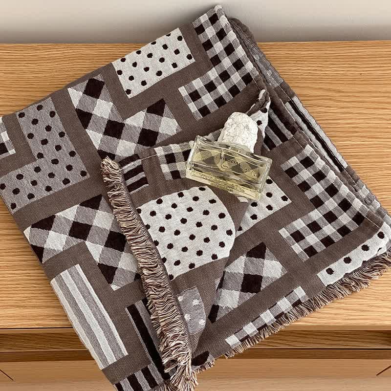 Plaid Polka Dots Pattern Four-layer Cotton Gauze Tassel Quilt - image 4