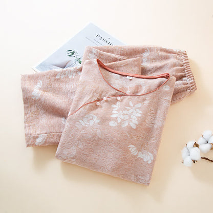 Yarn-dyed Cotton Vintage Jacquard Bead Button Loungewear - image 2