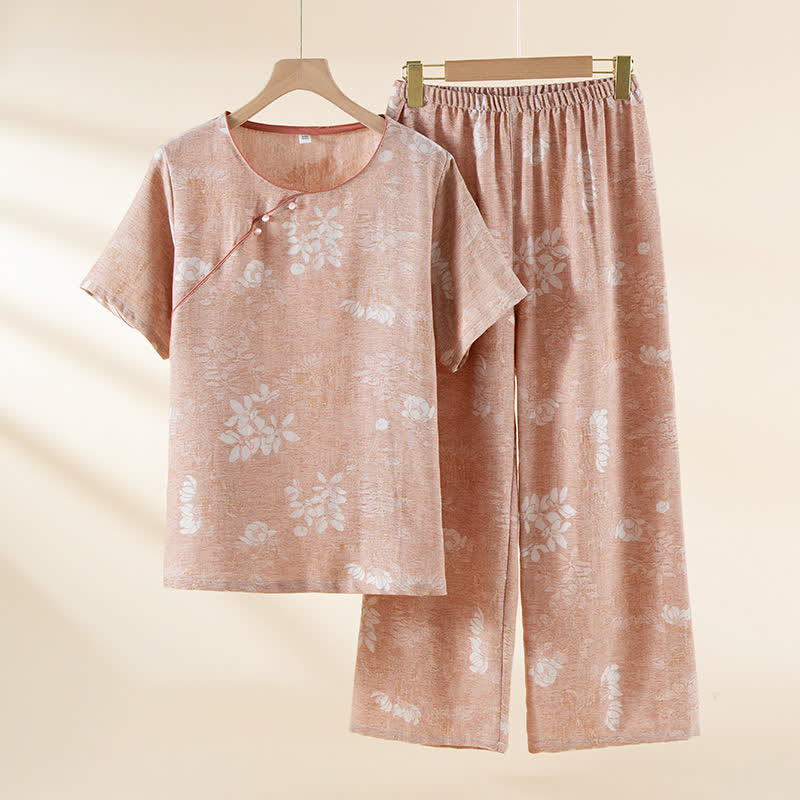 Yarn-dyed Cotton Vintage Jacquard Bead Button Loungewear - Round-neck - XL - image 0