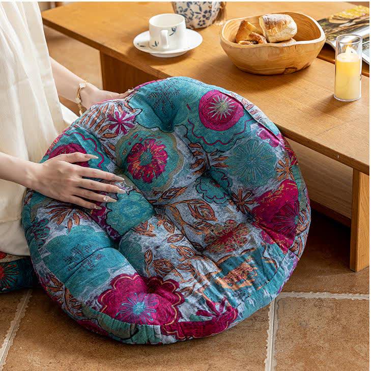 Bohemian Floral Decorative Comfy Floor Cushion - Blue - 21" x 21" x 3" - image 6