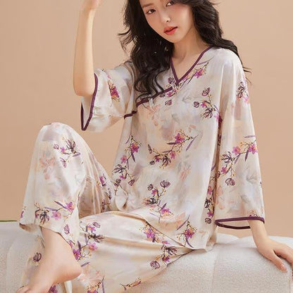 Peach Blossom Knotted  Buttons Loungewear Set - image 2