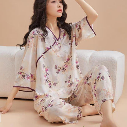 Peach Blossom Knotted  Buttons Loungewear Set - image 1