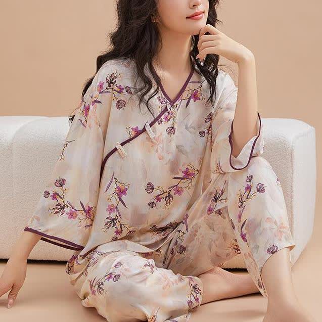 Peach Blossom Knotted  Buttons Loungewear Set - XXL - image 0