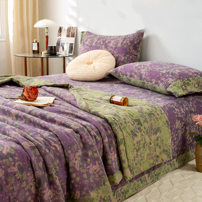 Pastoral Purple Floral Cotton Double-layer Summer Quilt - King - image 0