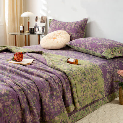 Pastoral Purple Floral Cotton Double-layer Summer Quilt - King - image 0