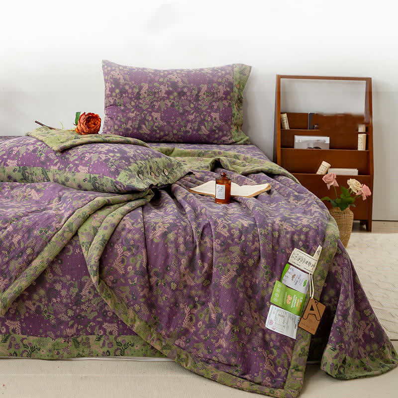 Pastoral Purple Floral Cotton Double-layer Summer Quilt - image 2