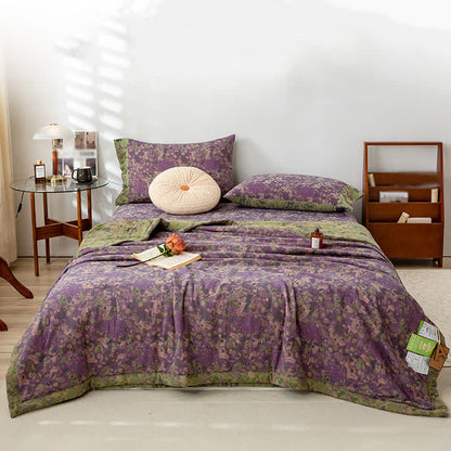 Pastoral Purple Floral Cotton Double-layer Summer Quilt - image 1