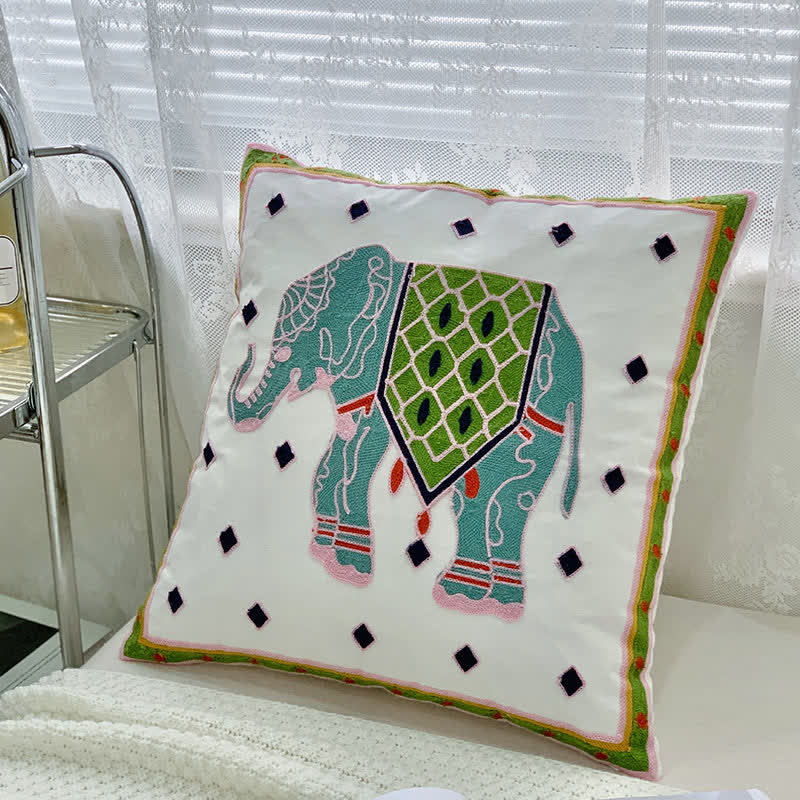 Ethnic Style Elephant Embroidery Pillowcase - Royal Blue - 18" x 18" - image 1