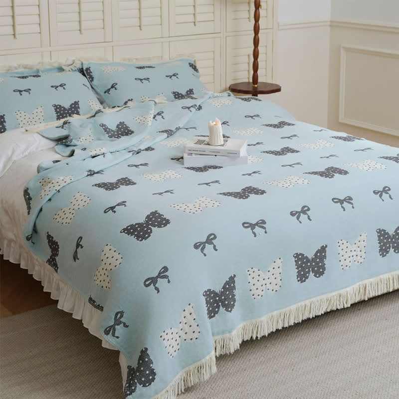Butterfly Bowknot Pure Cotton Gauze Soft Tassel Quilt - image 7
