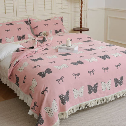 Butterfly Bowknot Pure Cotton Gauze Soft Tassel Quilt - image 1