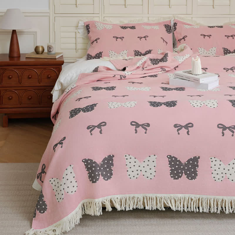 Butterfly Bowknot Pure Cotton Gauze Soft Tassel Quilt - image 2