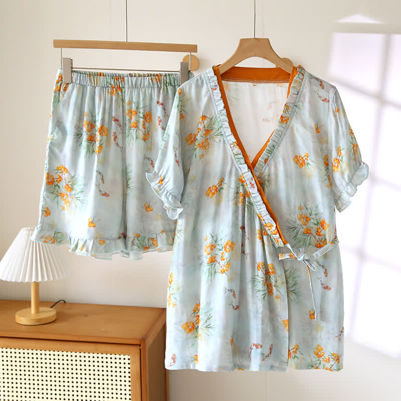 Short Sleeve Cross-front Bamboo Cotton Loungewear - XL - image 0