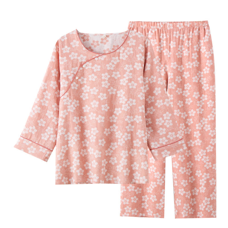 Retro Floral Cotton Yarn-dyed Jacquard Pajama Set - image 15