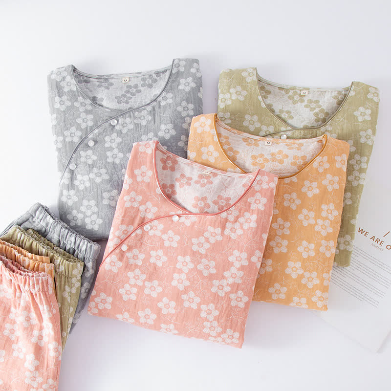 Retro Floral Cotton Yarn-dyed Jacquard Pajama Set - image 1