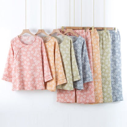 Retro Floral Cotton Yarn-dyed Jacquard Pajama Set - image 0