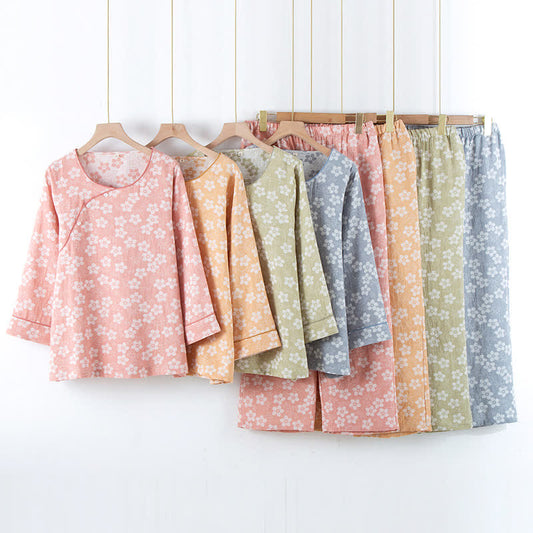 Retro Floral Cotton Yarn-dyed Jacquard Pajama Set - image 0