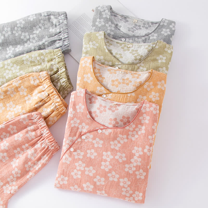 Retro Floral Cotton Yarn-dyed Jacquard Pajama Set - image 2