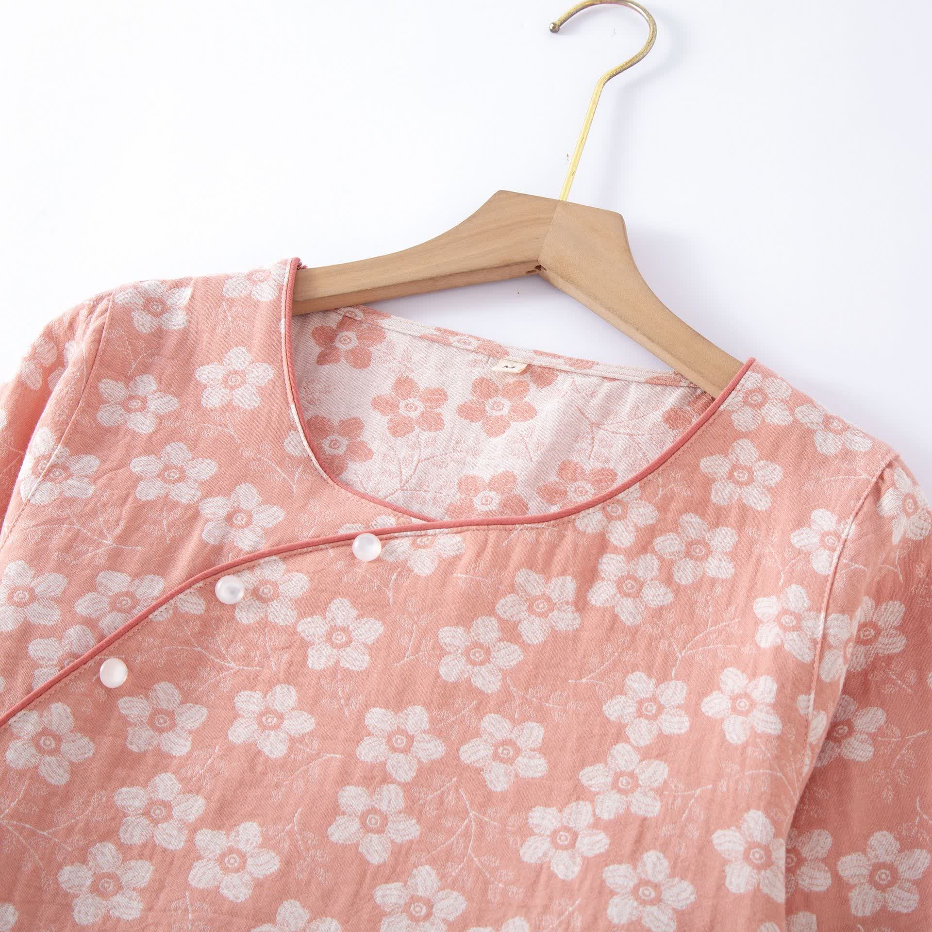 Retro Floral Cotton Yarn-dyed Jacquard Pajama Set - image 5