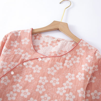 Retro Floral Cotton Yarn-dyed Jacquard Pajama Set - image 5