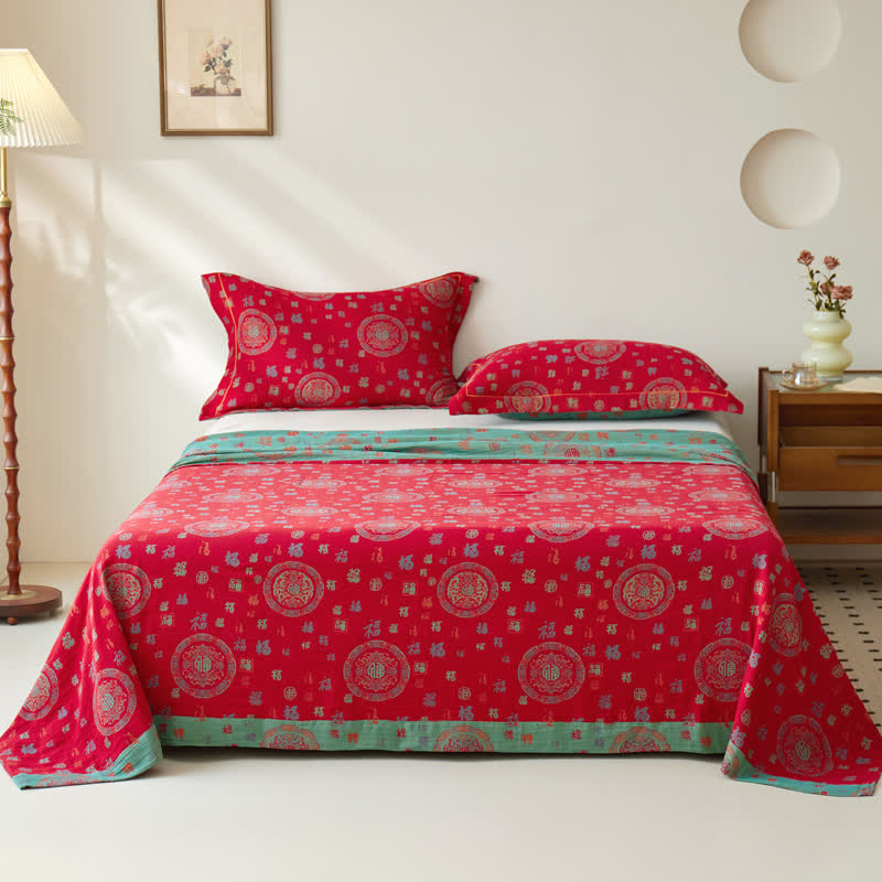 Vintage Cotton Double-layer Yarn-dyed Jacquard Reversible Coverlet - image 1