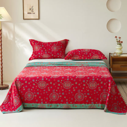 Vintage Cotton Double-layer Yarn-dyed Jacquard Reversible Coverlet - image 1