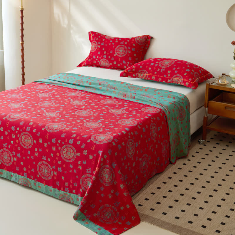 Vintage Cotton Double-layer Yarn-dyed Jacquard Reversible Coverlet - image 2