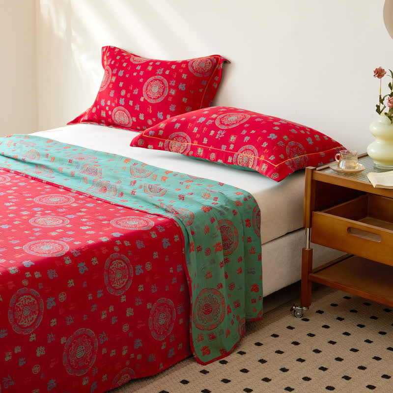 Vintage Cotton Double-layer Yarn-dyed Jacquard Reversible Coverlet - image 3