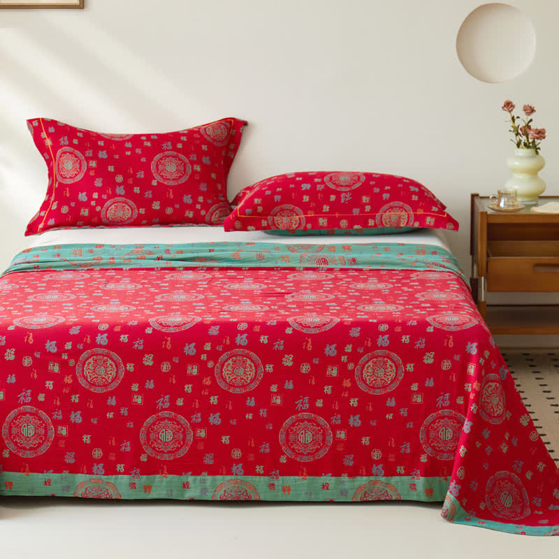 Vintage Cotton Double-layer Yarn-dyed Jacquard Reversible Coverlet - Coverlet with 2PCS Pillowcases - King - image 0