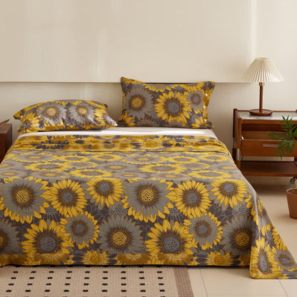 Sunflower Cotton Double-layer Yarn-dyed Jacquard Reversible Coverlet - Yellow - Coverlet with 2PCS Pillowcases - King - image 0